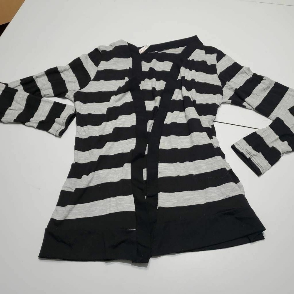Chris & Carol Womens Shrug Black Gray Stripe Long Sleeve Open Front L